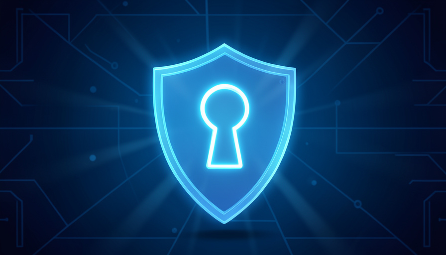 A glowing digital shield with a keyhole at its center against a dark blue background, representing layered account security