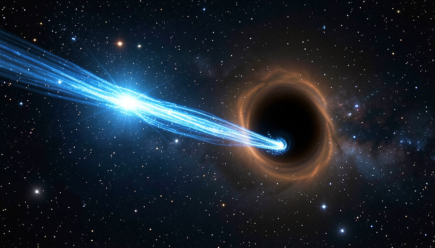A bright star being stretched into a stream of gas spiraling toward a black hole, showing how black holes pull in nearby matter