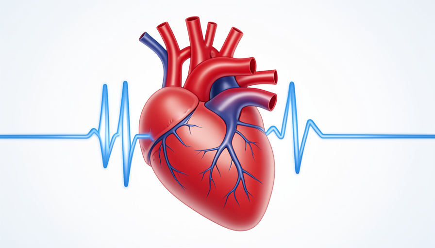 A stylized anatomical heart with branching arteries and a heartbeat pulse line, illustrating the force of blood the heart pushes through the arteries