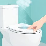 A white toilet with a faint plume of particles rising from the bowl and a hand closing the lid