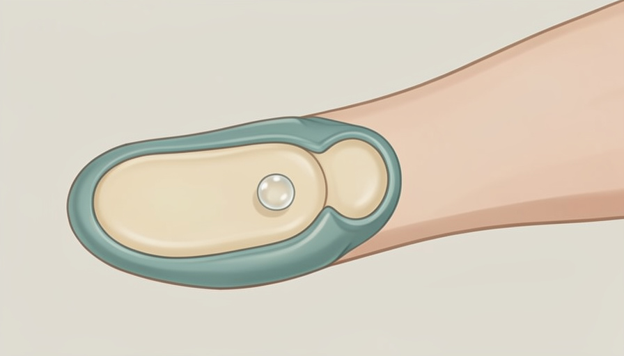 Cross-section illustration of a finger knuckle joint with a small gas bubble forming in the synovial fluid