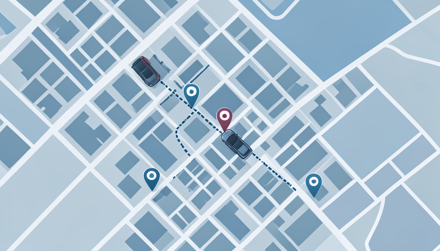 A city map tracing a car's logged movements between location pins, showing the searchable database license-plate readers build