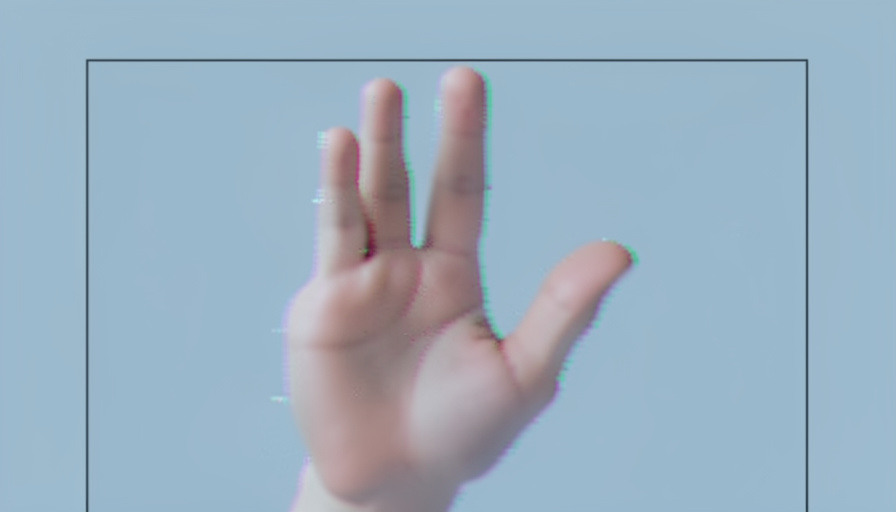 A frame from an AI-generated video showing a hand with merged, blurred fingers and glitch artifacts, a common AI tell