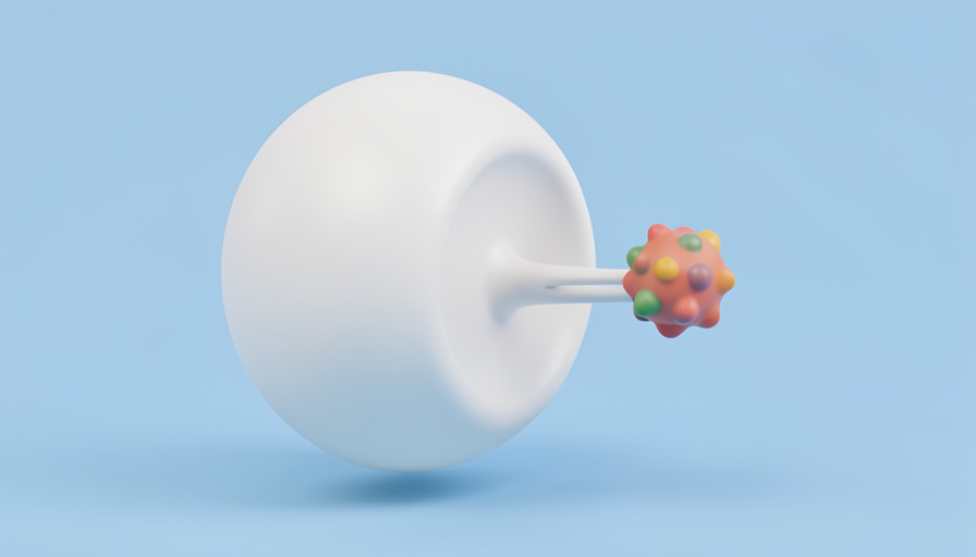 A stylized illustration of a large pale white immune cell reaching out to engulf a small colored germ particle, representing innate immune defense