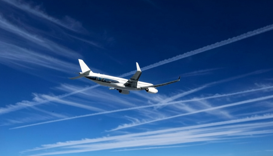 A commercial airplane cruising high in a blue sky streaked with wispy cloud lines, illustrating the strong high-altitude winds of the jet stream that speed up or slow flights