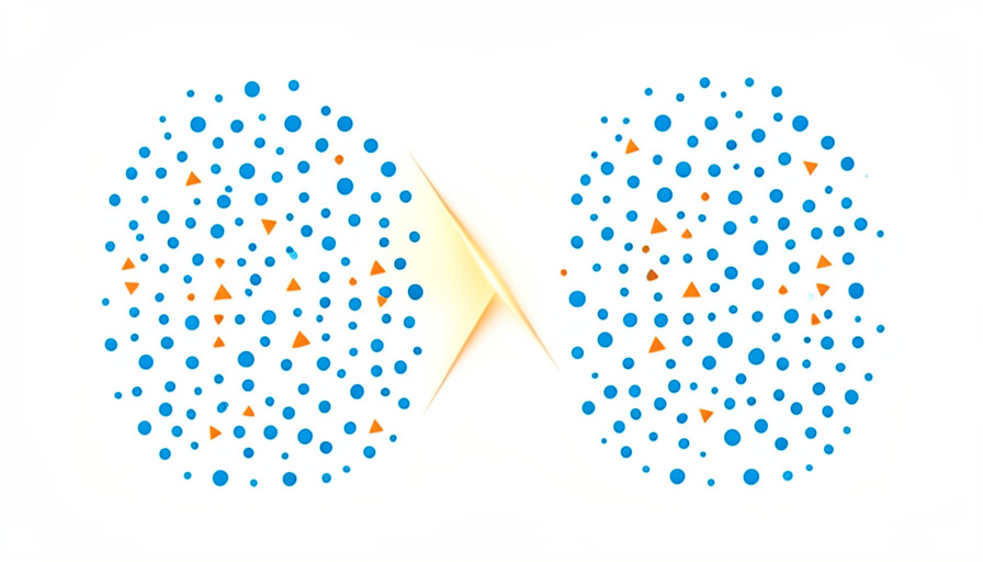 Scattered blue circles and orange triangles separated into groups by a glowing dividing line, representing a machine learning model sorting data into categories